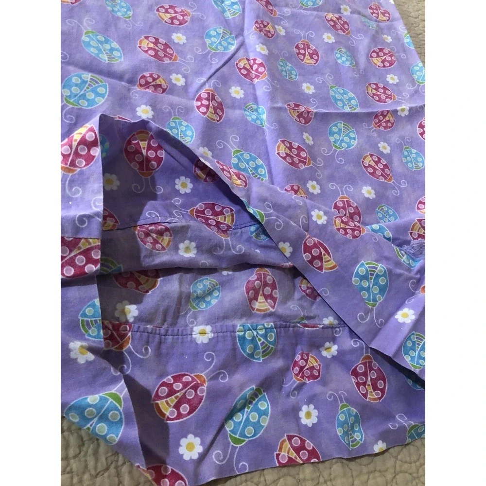Hand Crafted‎ Pillow Case Purple Lady Bugs Flower Girls Bedroom Twin Pillow Sham